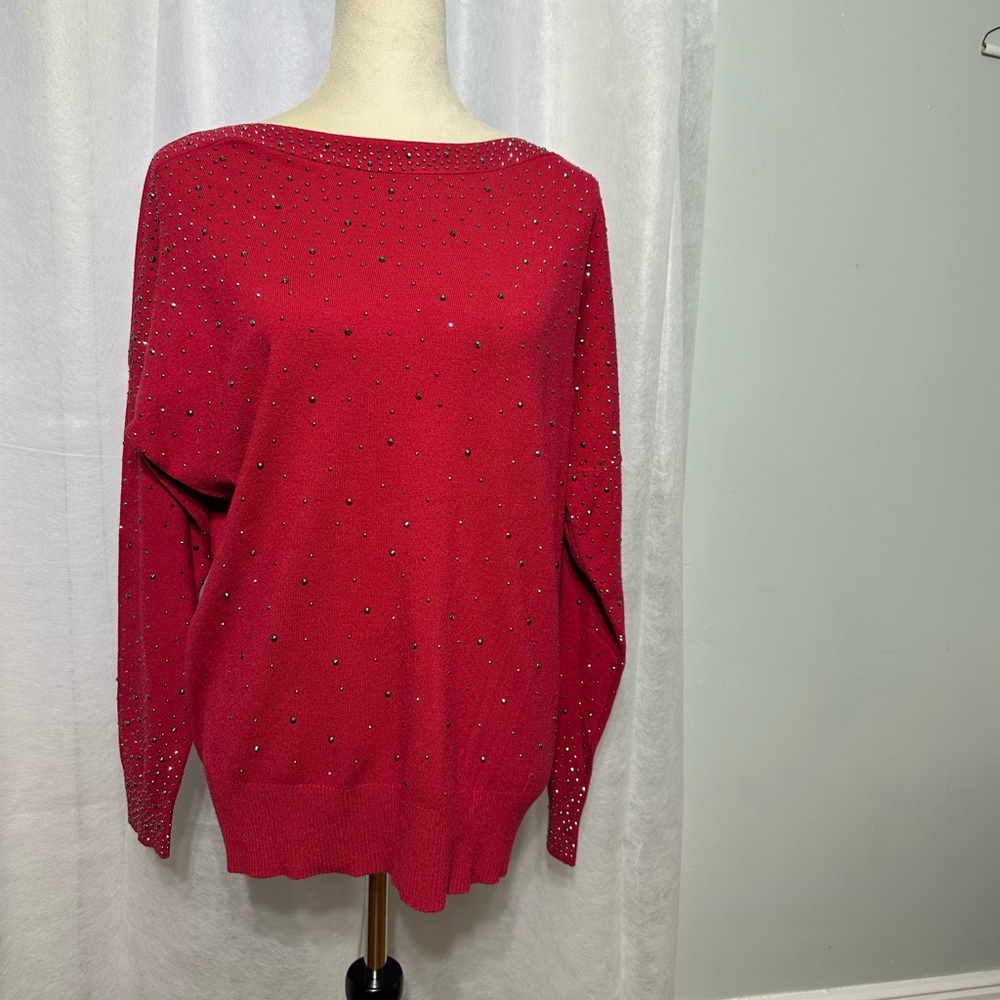 Vila Milan rhinestone studded red holiday sweater Medium (F11)